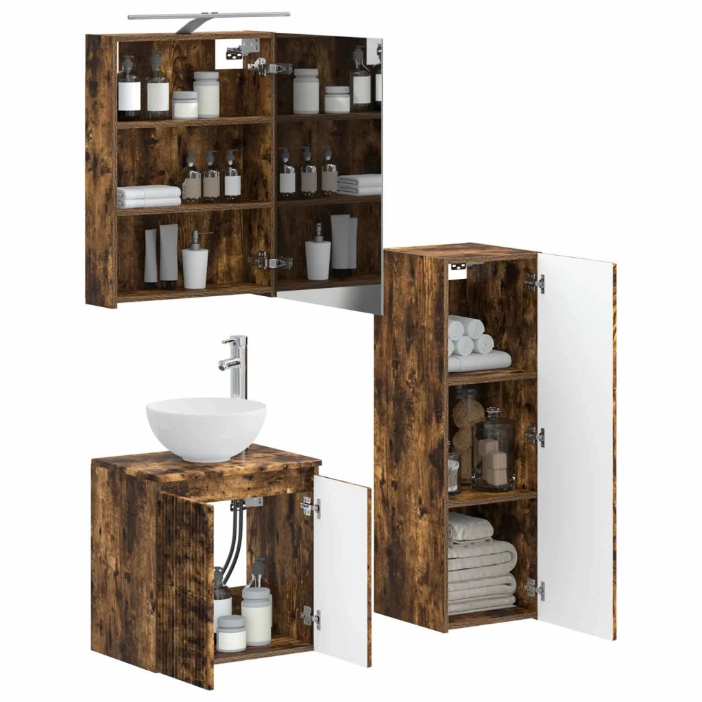 Set di mobili per il bagno 4 pcs Rovere Fumo 3407411