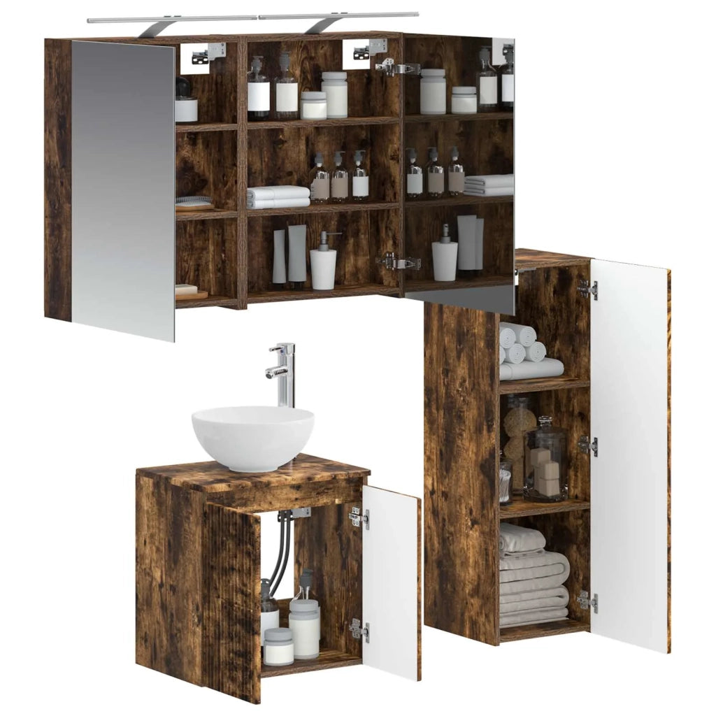 Set di mobili per il bagno 4 pz Rovere Fumo 3407411