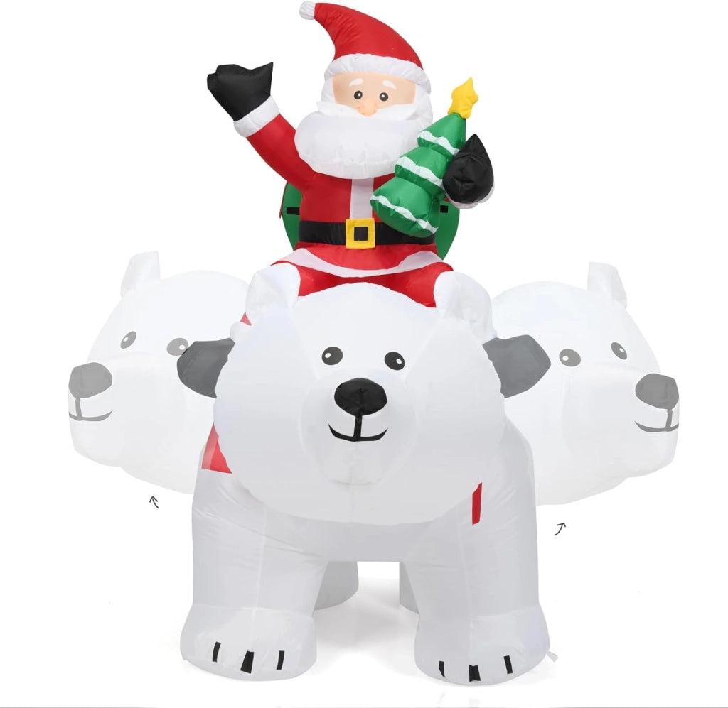 Decorazioni Natalizie, Babbo Natale Gonfiabile su Orso Polare con Testa Sbalzante, 200 X 87,5 X 175 CM, Luce LED Incorporata, Addobbi Natalizi per Esterno Interno per Giardino, Cortile, Prato