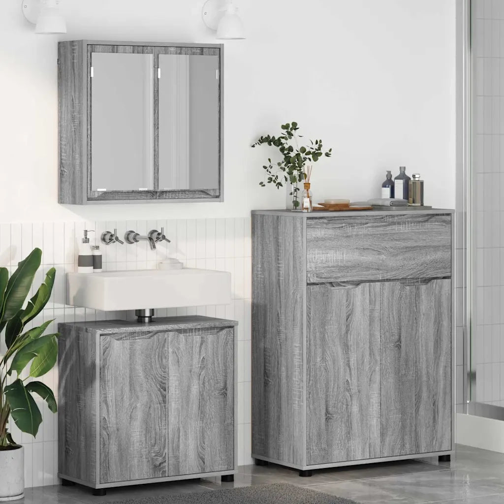 Set di mobili per il Bagno | Armadio da bagno con cassetto 3 pz Grigio Sonoma
