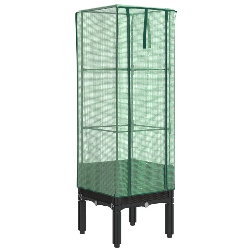 Fioriere | Cassetta per fiori | Letto Rialzato con Copertura Serra Effetto Rattan 40x40x140 cm