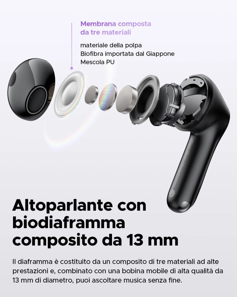 Air5 Cuffie Wireless In-Ear Bluetooth 5.4, aptX Lossless, 13mm Driver Bio-Diaframma, 6 Microfoni, 30 Ore di Autonomia, Controllo App, Impermeabile IPX5