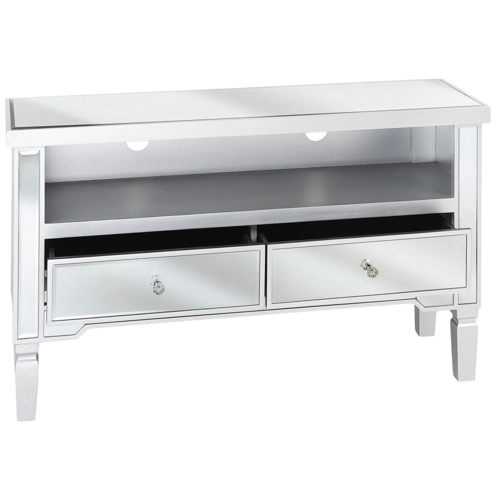 Madia credenza a Specchio argento con Cassettiera a 2 Cassetti con Pomelli in Cristallo