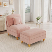 Poltrona Lounge con Pouf ¨C MINIMAL ¨C Tessuto Chenille Rosa, Gambe a Fusello