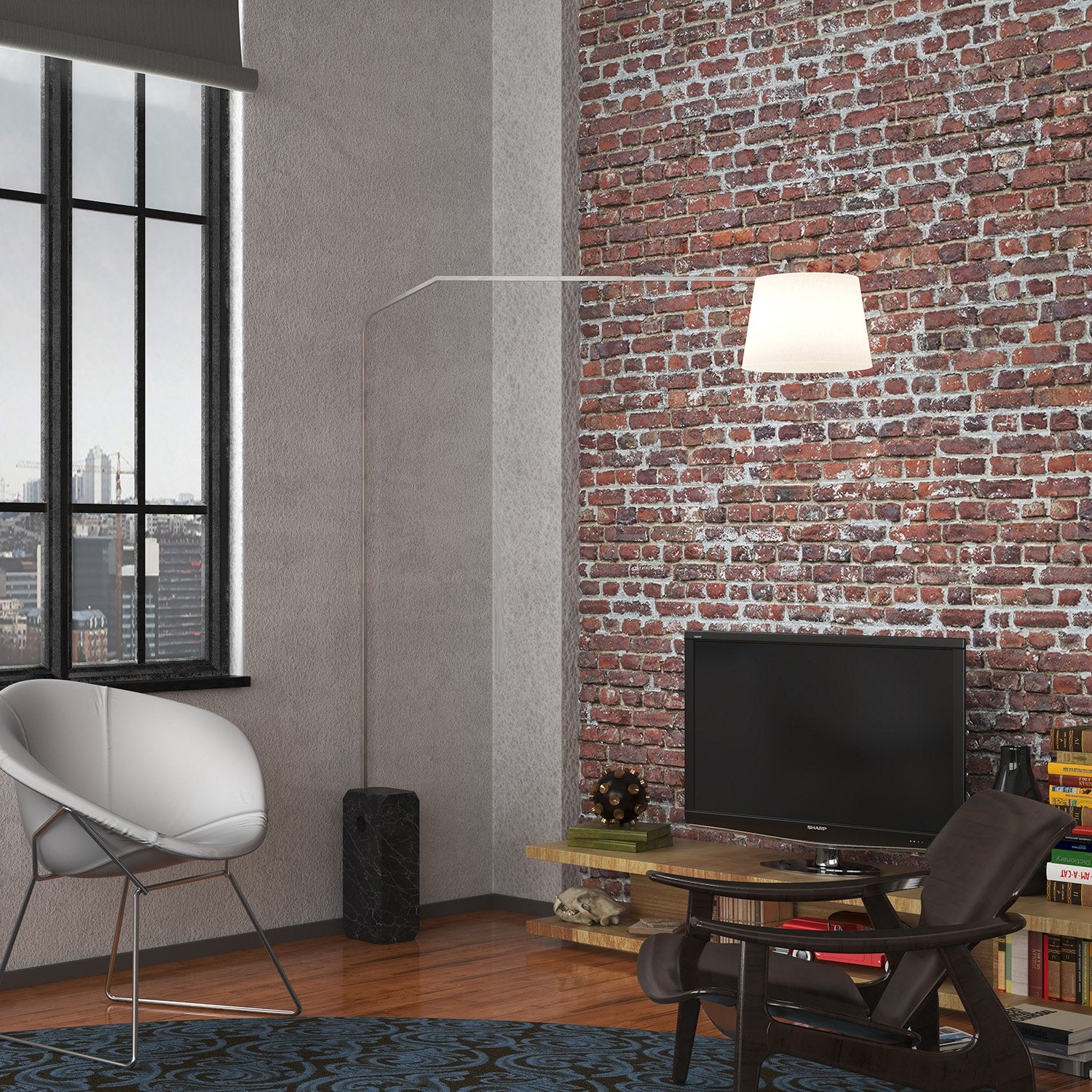 Piantana Contemporanea Slope Marmo E Diffusore Bianco 1 Luce E27