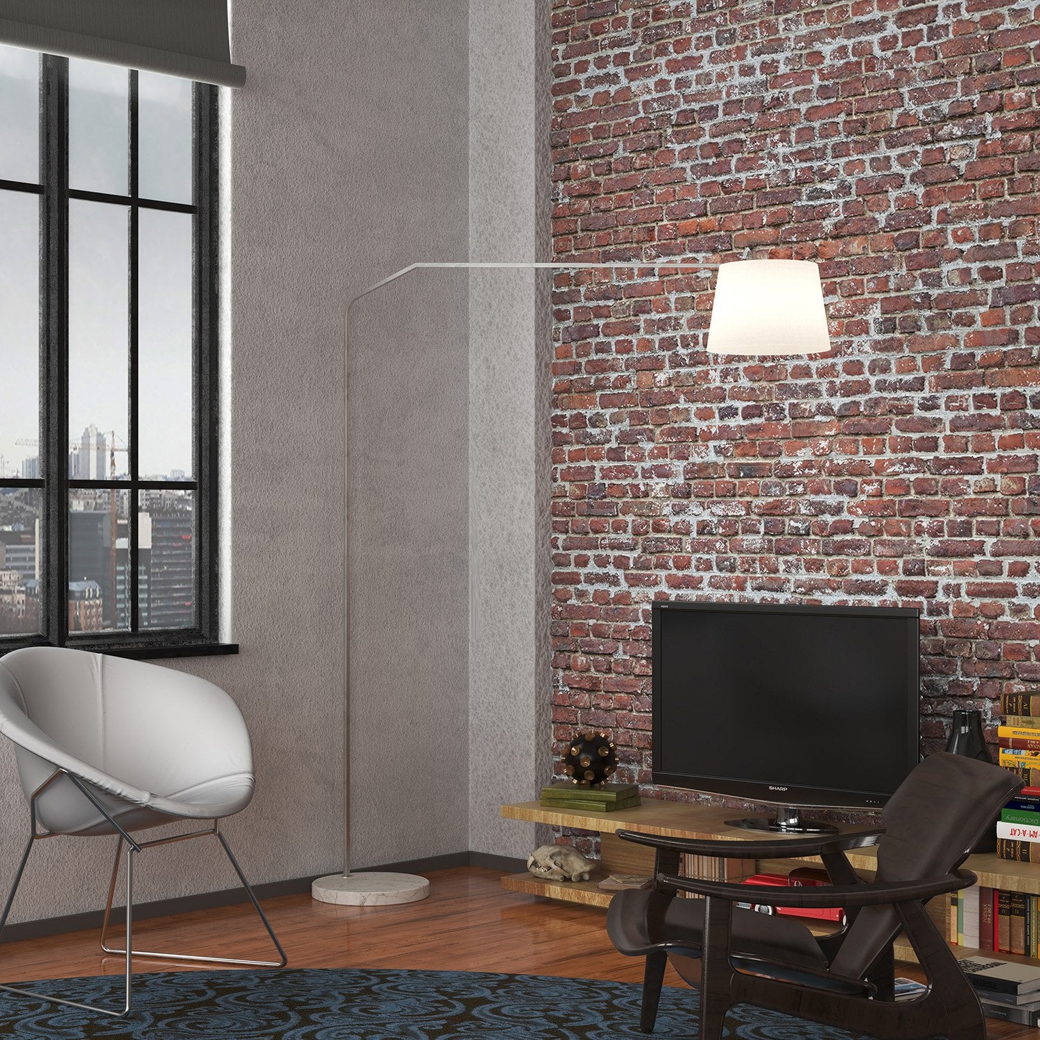 Piantana Contemporanea Slope Marmo Piatto Bianco E Tessuto Bianco 1 Luce E27