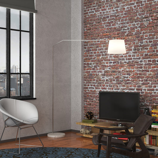 Piantana Contemporanea Slope Marmo Piatto Bianco E Tessuto Bianco 1 Luce E27