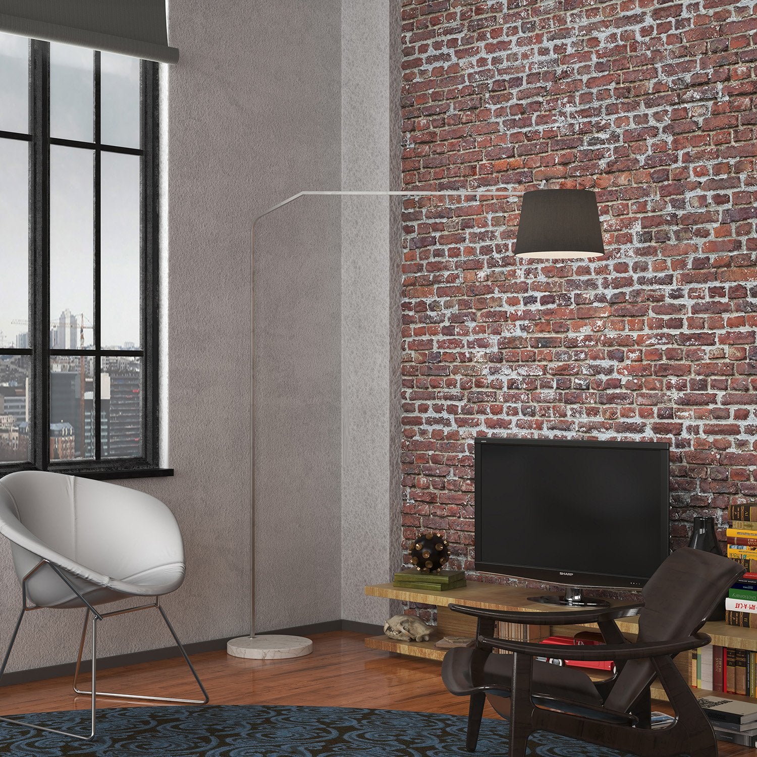 Piantana Contemporanea Slope Marmo Piatto Bianco Diffusore Nero 1 Luce E27