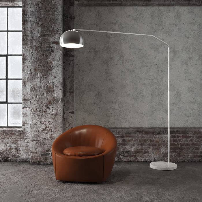 Piantana Contemporanea Slope Marmo Piatto Bianco Metallo Cromo 1 Luce E27