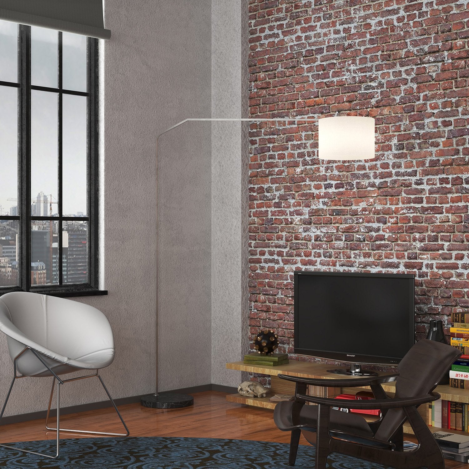 Piantana Contemporanea Slope Marmo Piatto Nero Tessuto Bianco 1 Luce E27