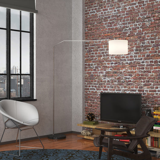 Piantana Contemporanea Slope Marmo Piatto Nero Tessuto Bianco 1 Luce E27