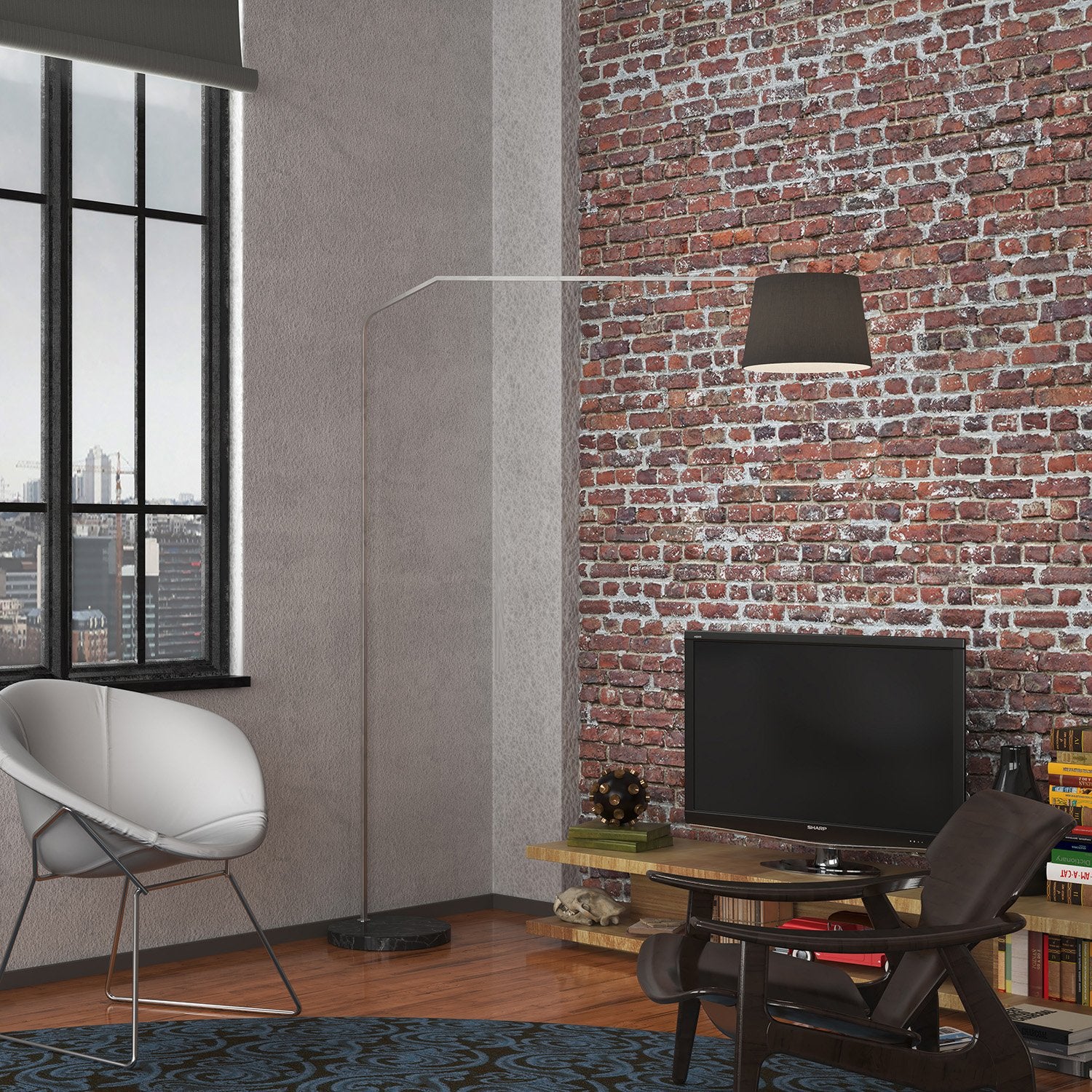 Piantana Contemporanea Slope Marmo Piatto E Diffusore Nero 1 Luce E27