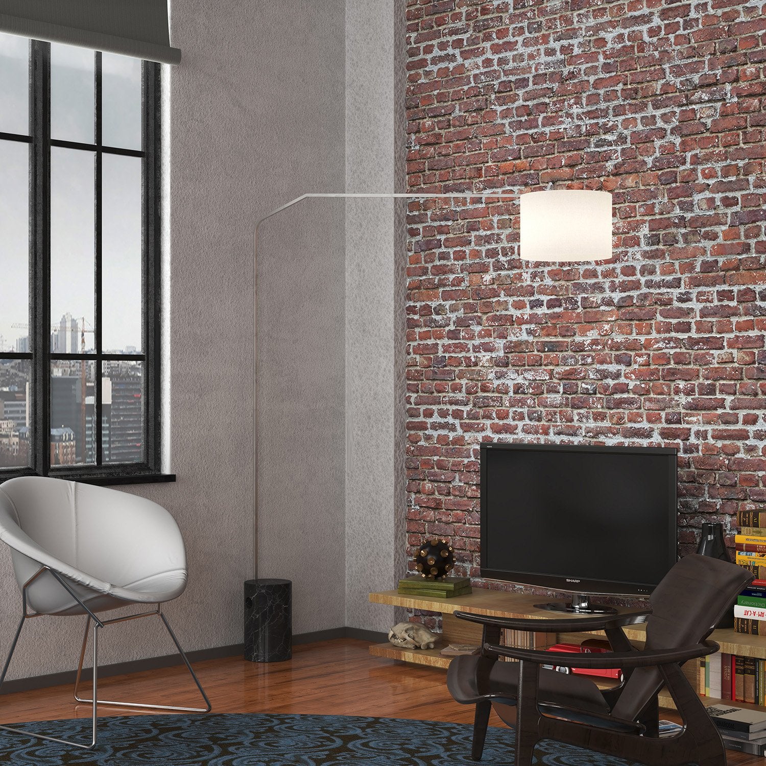 Piantana Contemporanea Slope Marmo Cilindro Nero Tessuto Bianco 1 Luce E27