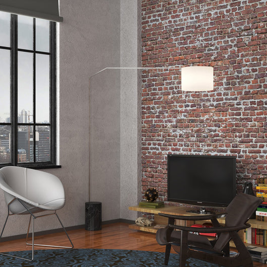 Piantana Contemporanea Slope Marmo Cilindro Nero Tessuto Bianco 1 Luce E27