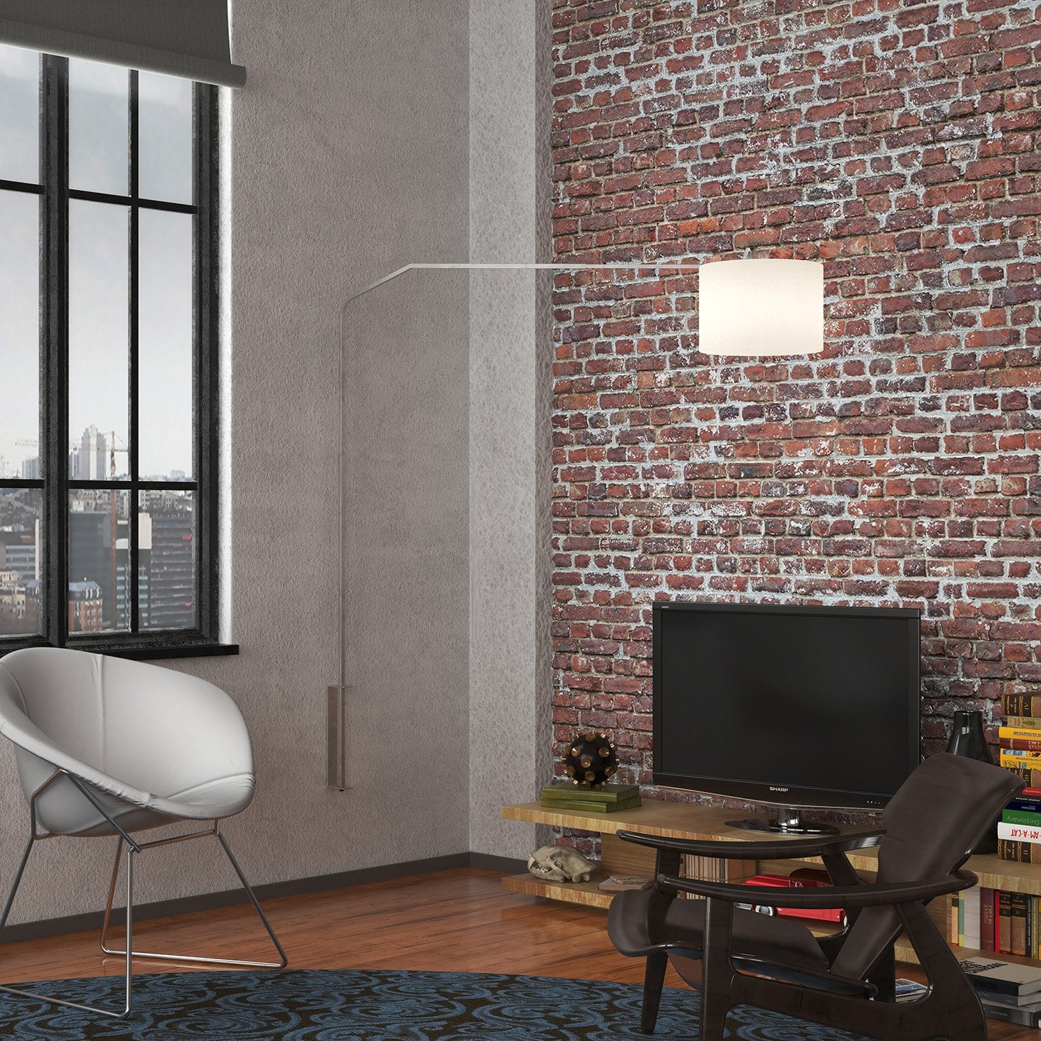 Piantana Contemporanea Slope Metallo Cromo Tessuto Bianco 1 Luce E27