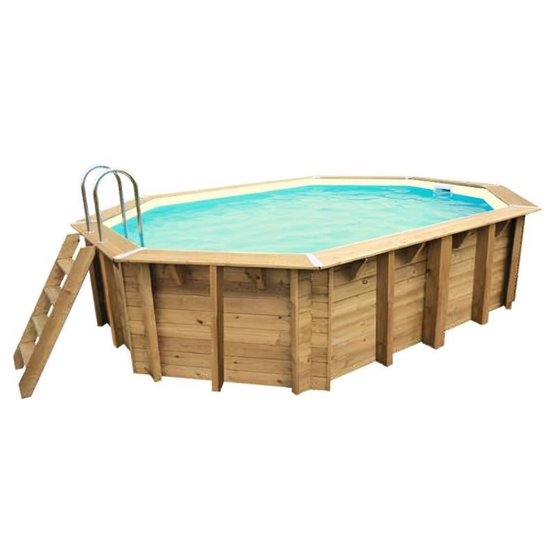 Piscina In Legno Ottagonale Northwood 490 - 4,90 X 3,55 H1,30 M - Liner Beige