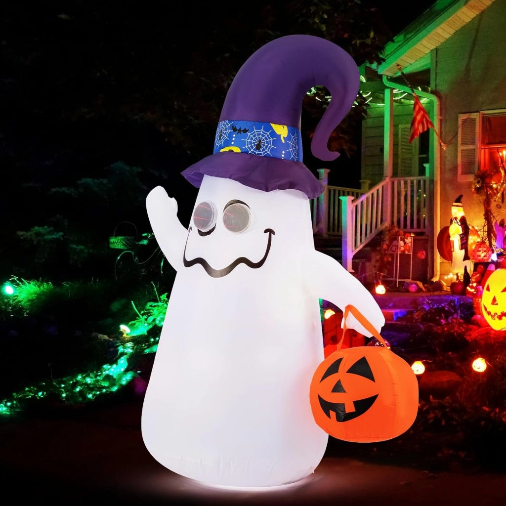 Decorazione Halloween, Fantome Halloween con Zucca Gonfiabile, Luci agli Occhi e Luce LED Brillante, Soffiatore Integrato, Costruzione Stabile, Decorazione Halloween Interni ed Esterni