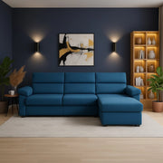 Ceto, Divano Fisso con Penisola Sfoderabile Made in Italy, 285x160 cm blu