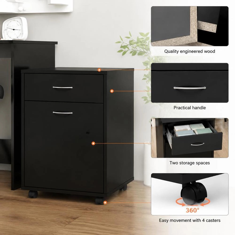 Rolling Cabinet, Black, 45x38x54 Cm, Wood-based Material