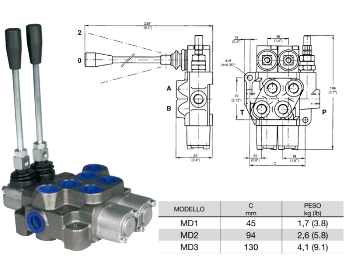 Distributore monoblocco in ghisa 2 leve 3/8 gas tipo MD - 81570