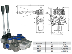 Distributore monoblocco in ghisa 2 leve 3/8 gas tipo MD - 81571