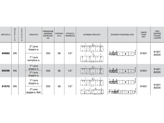 Distributore monoblocco in ghisa 2 leve 1/2 tipo DN predisposto per carry over - 80036