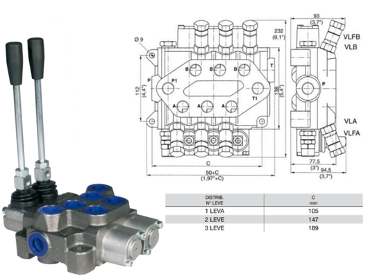 Distributore monoblocco in ghisa 2 leve 3/4 tipo DN 85 predisposto carry over - 81574
