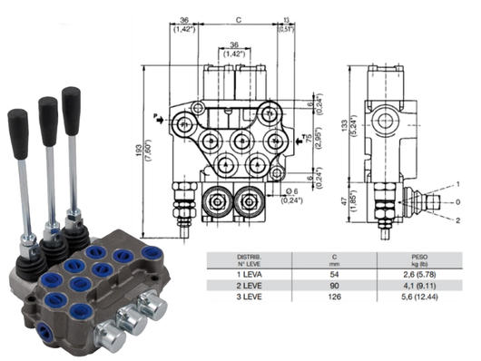 Distributore monoblocco in ghisa 3 leve 3/8 tipo ML predisposto per carry over - 80827