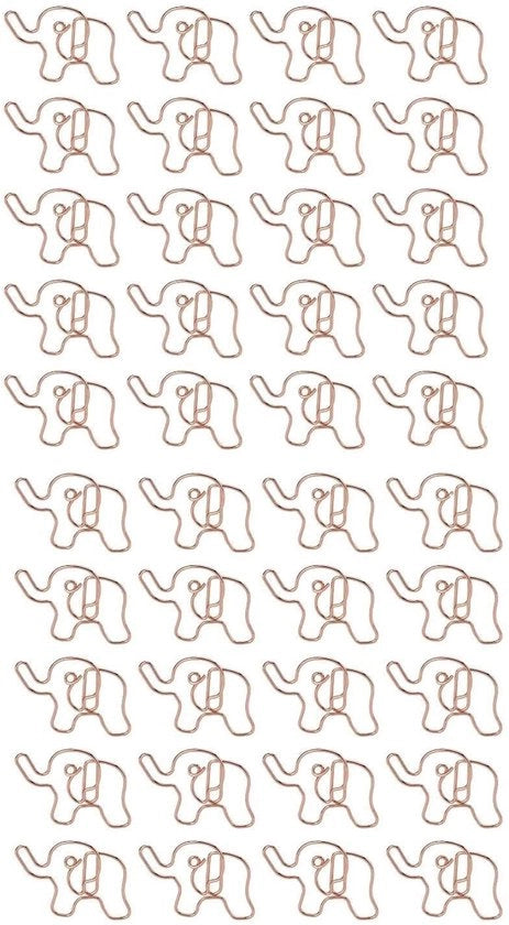 Clip per carta 40 pezzi - Clip per carta a forma di elefante - Clip per carta in metallo - Clip per carta rosso oro - Bladwijzers - Contenitore ben definito