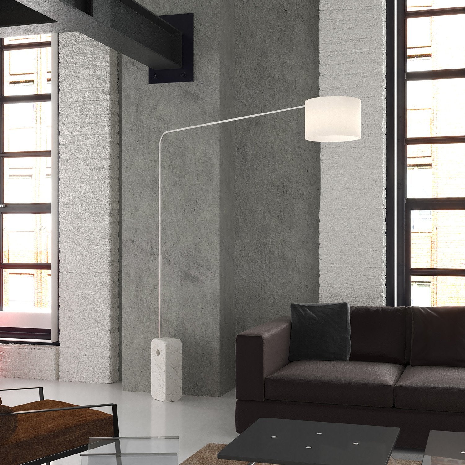 Piantana Contemporanea Corner Marmo Bianco Tessuto Bianco 1 Luce E27