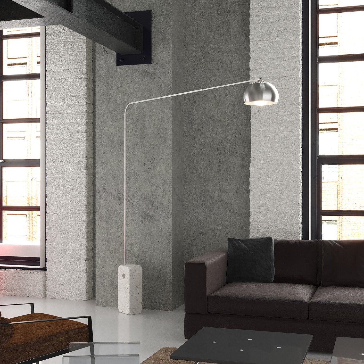Piantana Contemporanea Corner Marmo Bianco Metallo Cromo 1 Luce E27