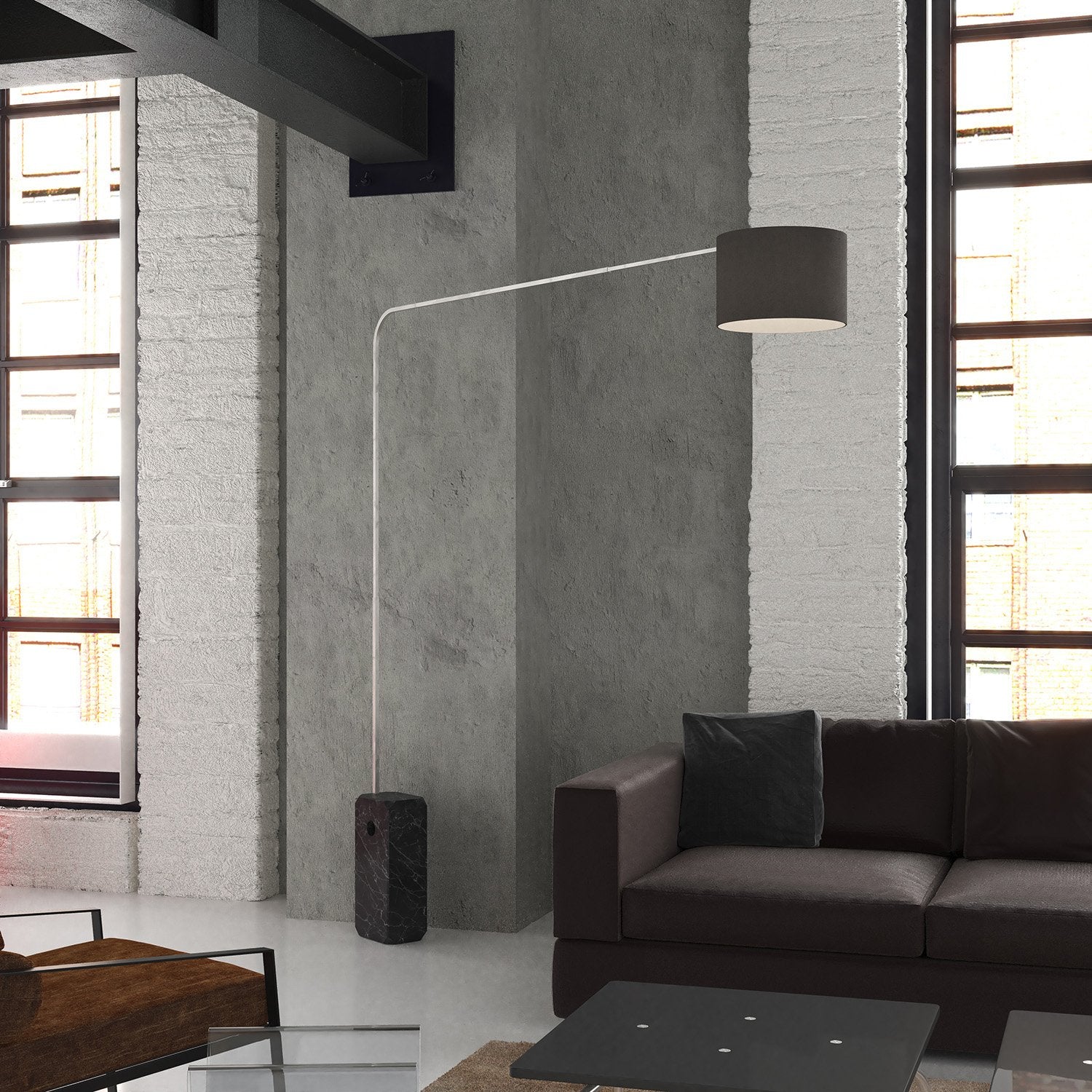 Piantana Contemporanea Corner Marmo Nero Tessuto Nero 1 Luce E27
