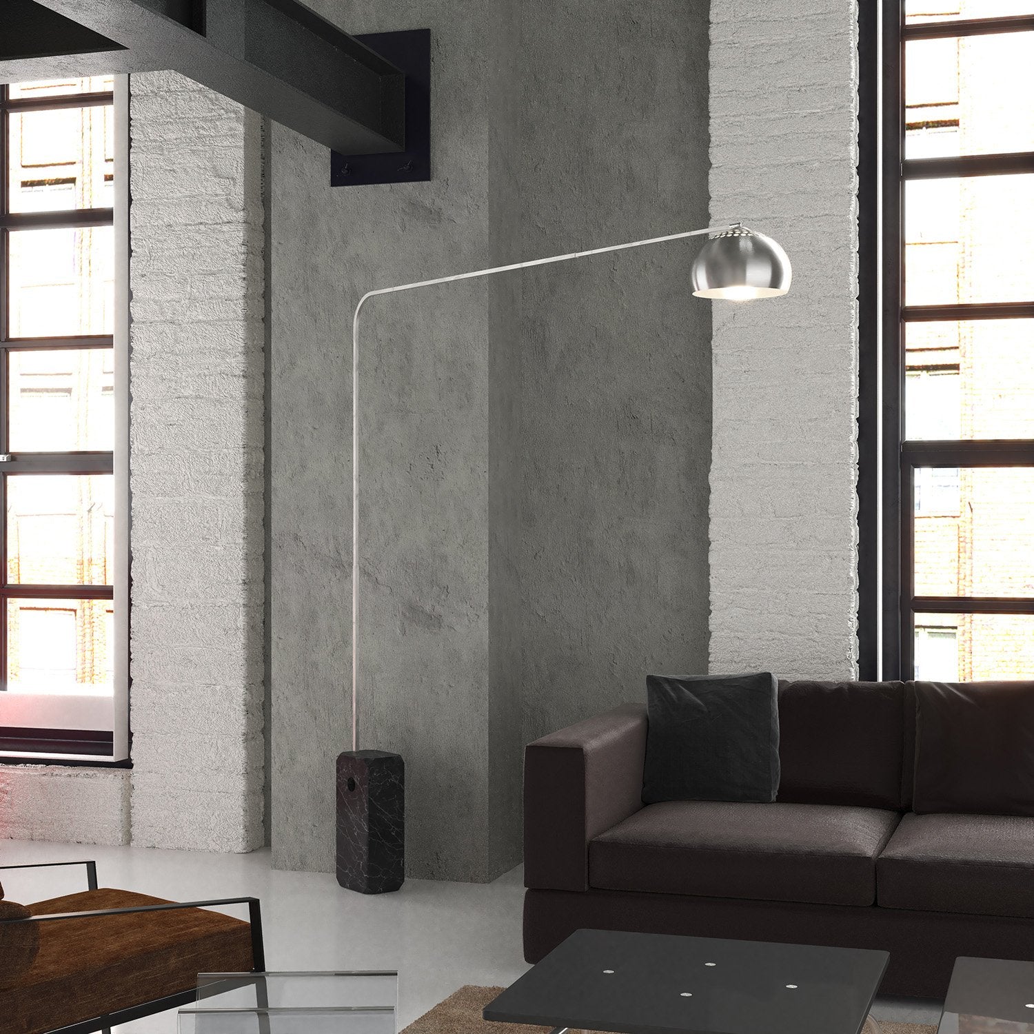Piantana Contemporanea Corner Marmo Nero Metallo Cromo 1 Luce E27