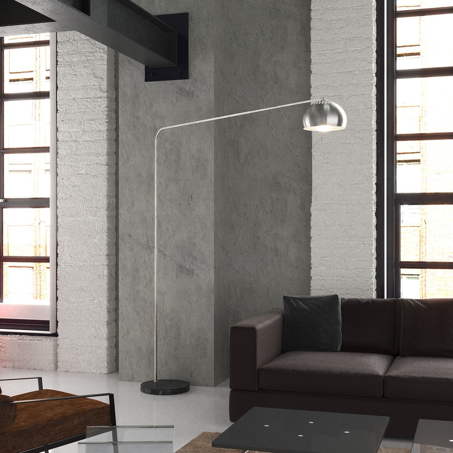 Piantana Contemporanea Corner Marmo Basso Nero Metallo Cromo 1 Luce E27
