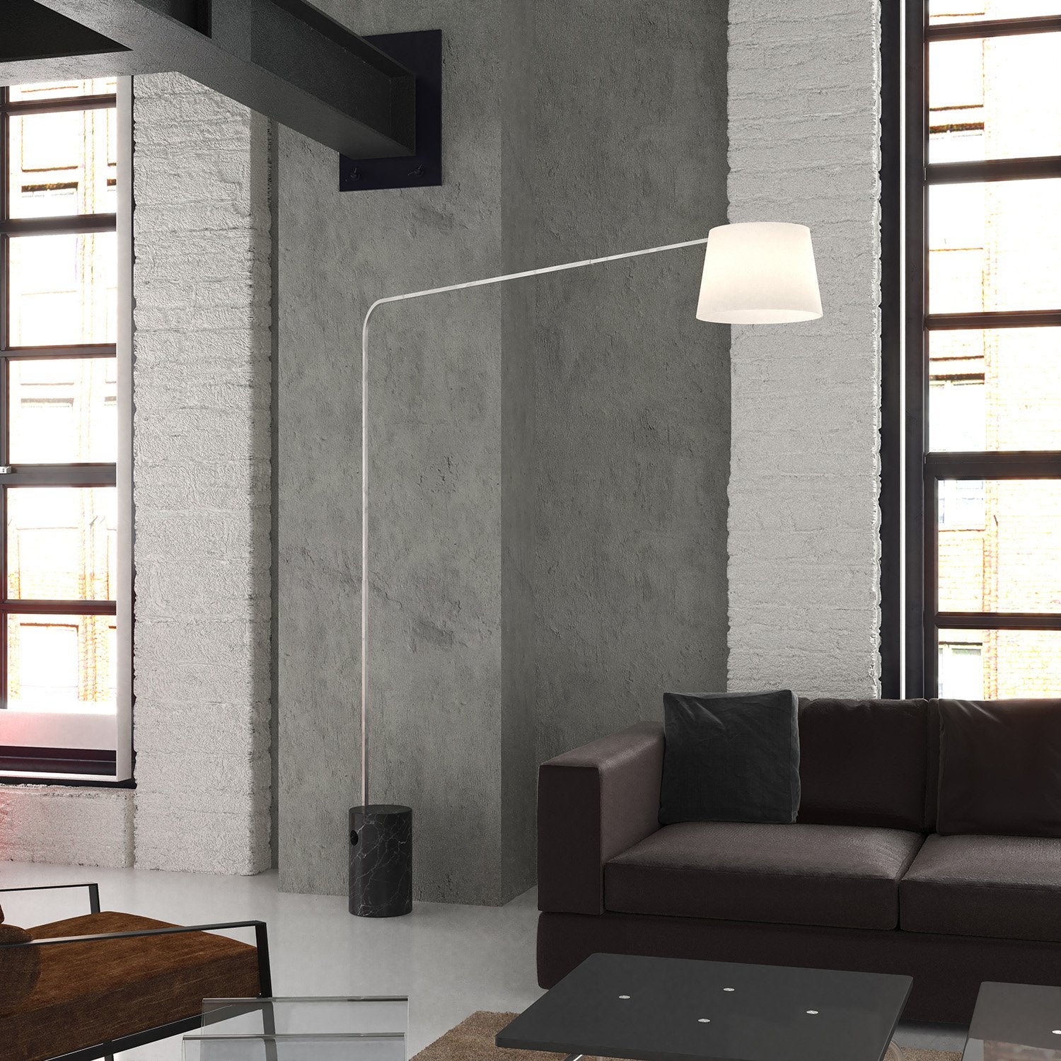 Piantana Contemporanea Corner Marmo Alto Nero Diffusore Bianco 1 Luce E27