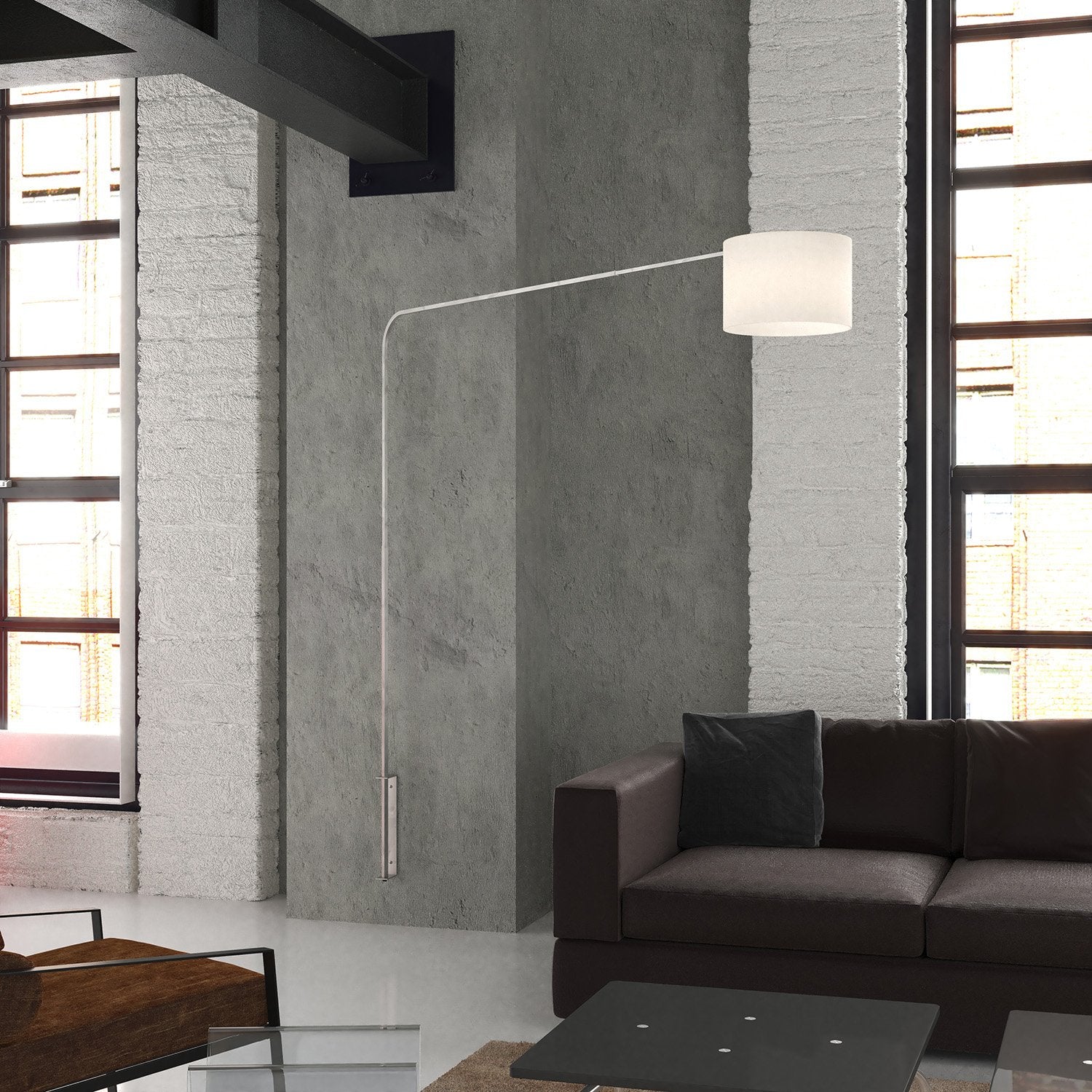 Piantana Contemporanea Corner Metallo Cromo Tessuto Bianco 1 Luce E27