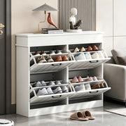 Scarpiera sottile a 4 ribalte con 8 scomparti, bianco