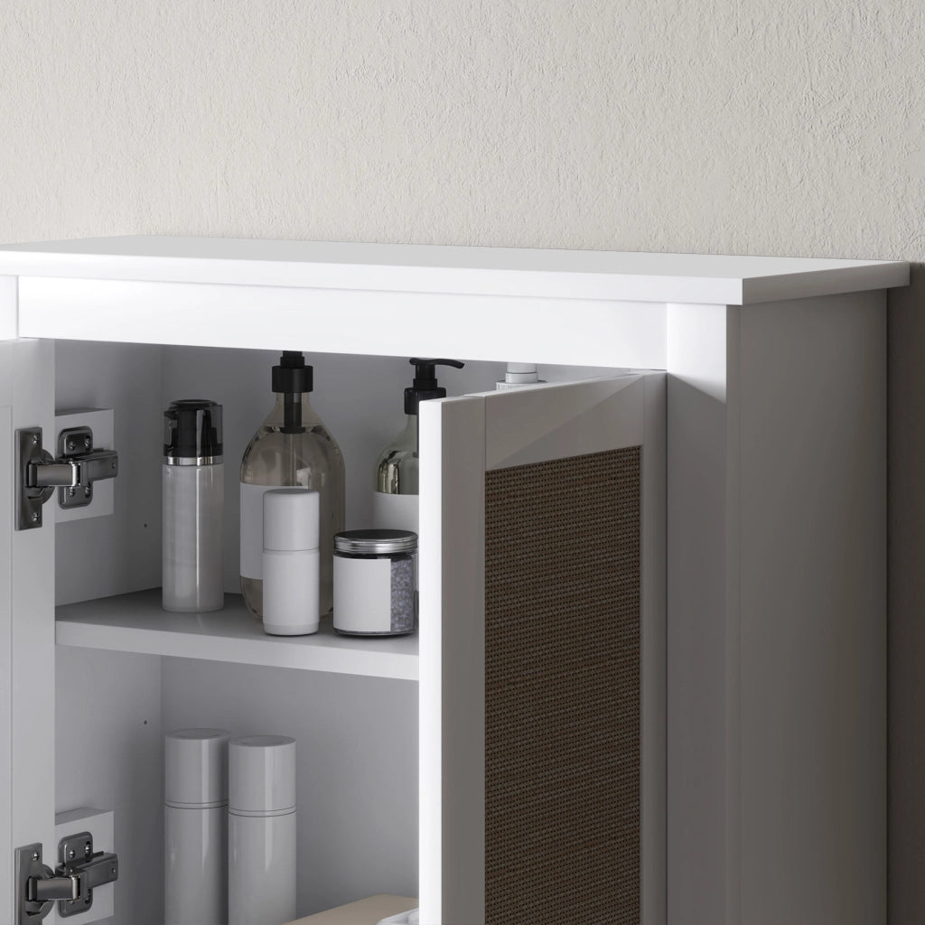 Armadietto Bagno Sospeso con 2 Ante in Rattan ¨C zephmum ¨C 60x19.5x49.4 cm Bianco