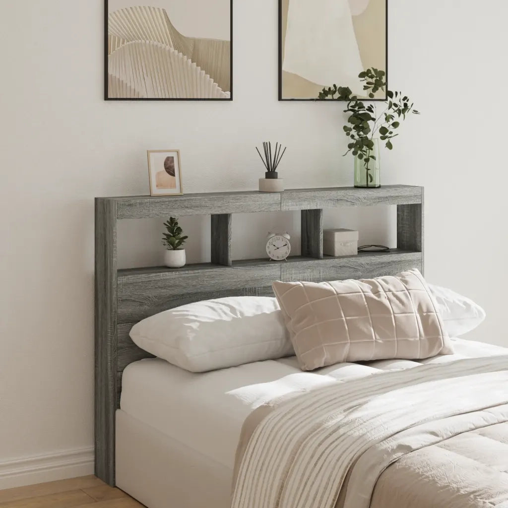 Testiera | Testata con Contenitore a LED Grigio Sonoma 140x17x102 cm