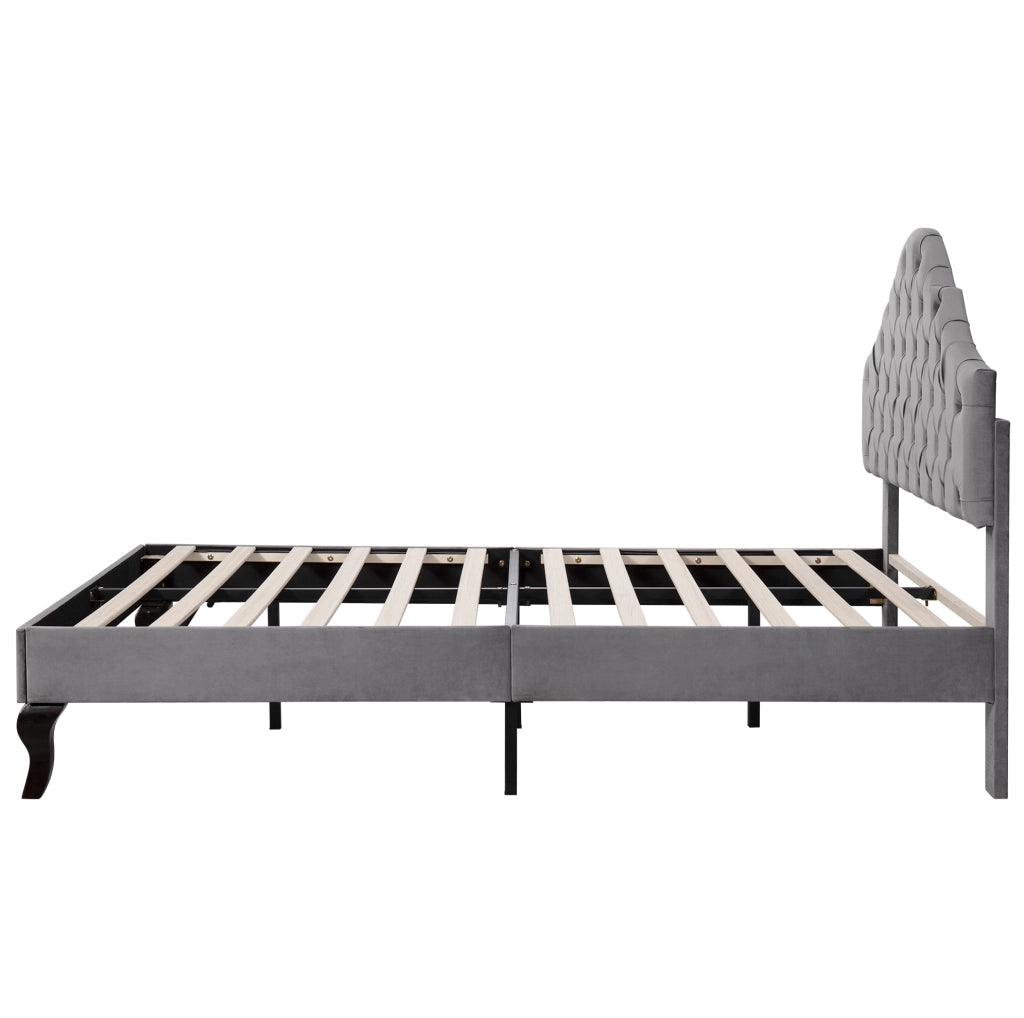 Letto imbottito 140x200 cm; testiera imbottita e rete a doghe; velluto grigio