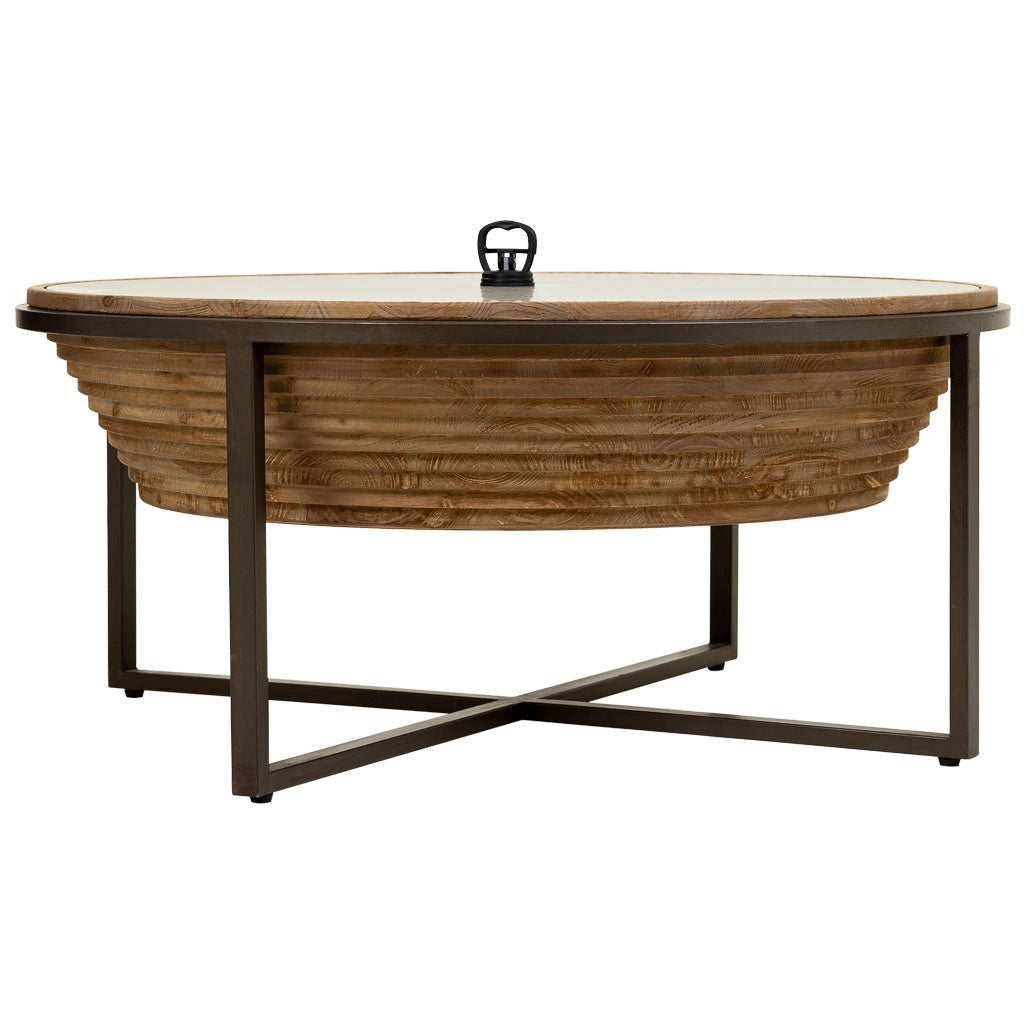 Tavolino in legno, metallo e vetro brown D102x46