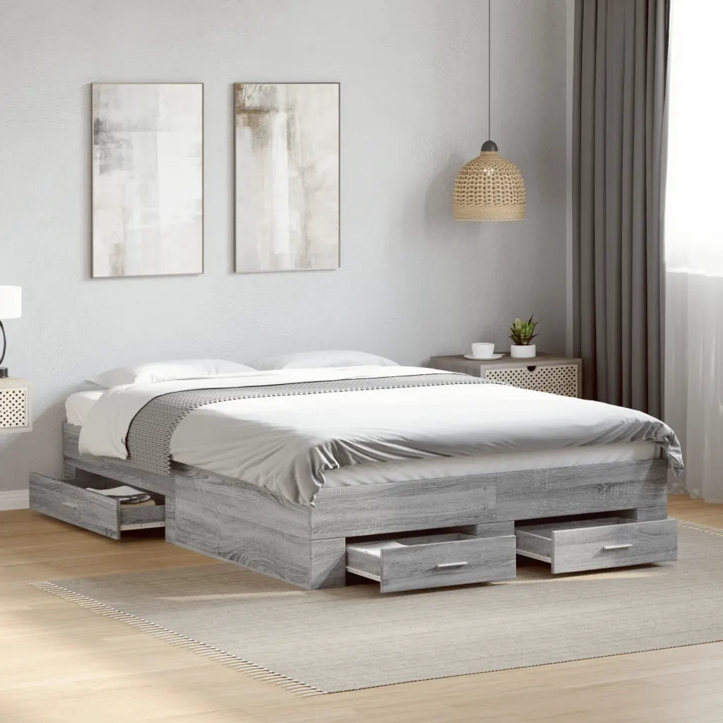Giroletto Cassetti-Struttura Letto con contenitore Grigio Sonoma 140x190 cm Legno Multistrato 722361