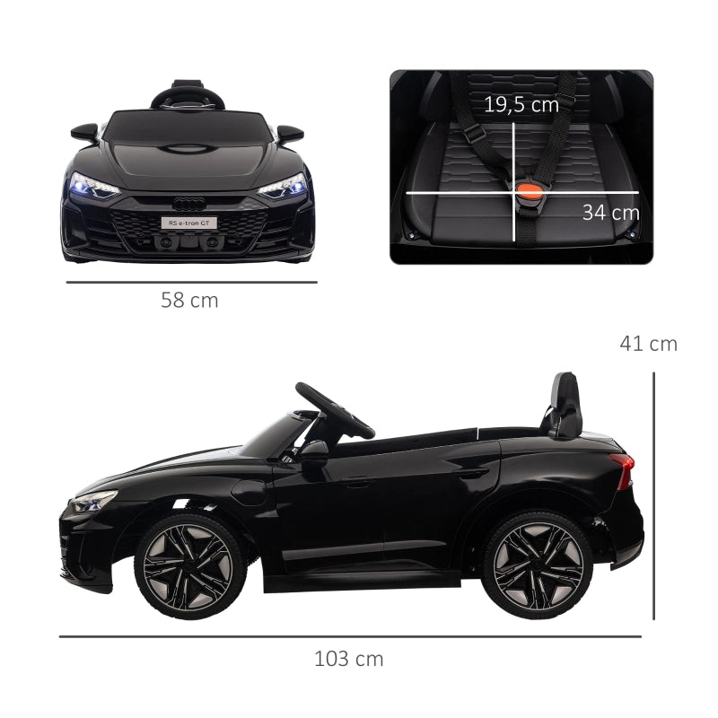 Auto elettrica per bambini, con licenza Audi, con cintura di sicurezza, telecomando, luci, nera, 103 x 58 x 41 cm