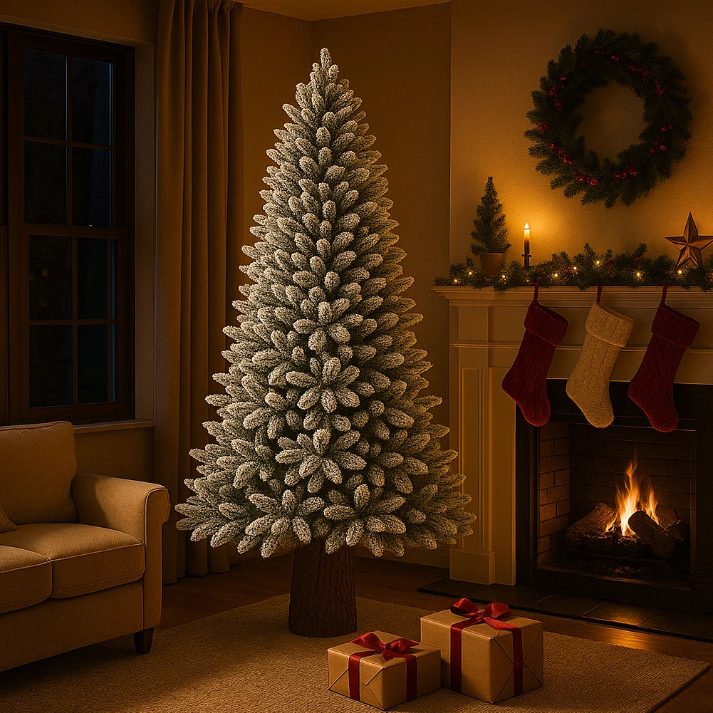Albero di Natale Royal 180cm Innevato Base Troco Realistica 948 Punte Foltissimo