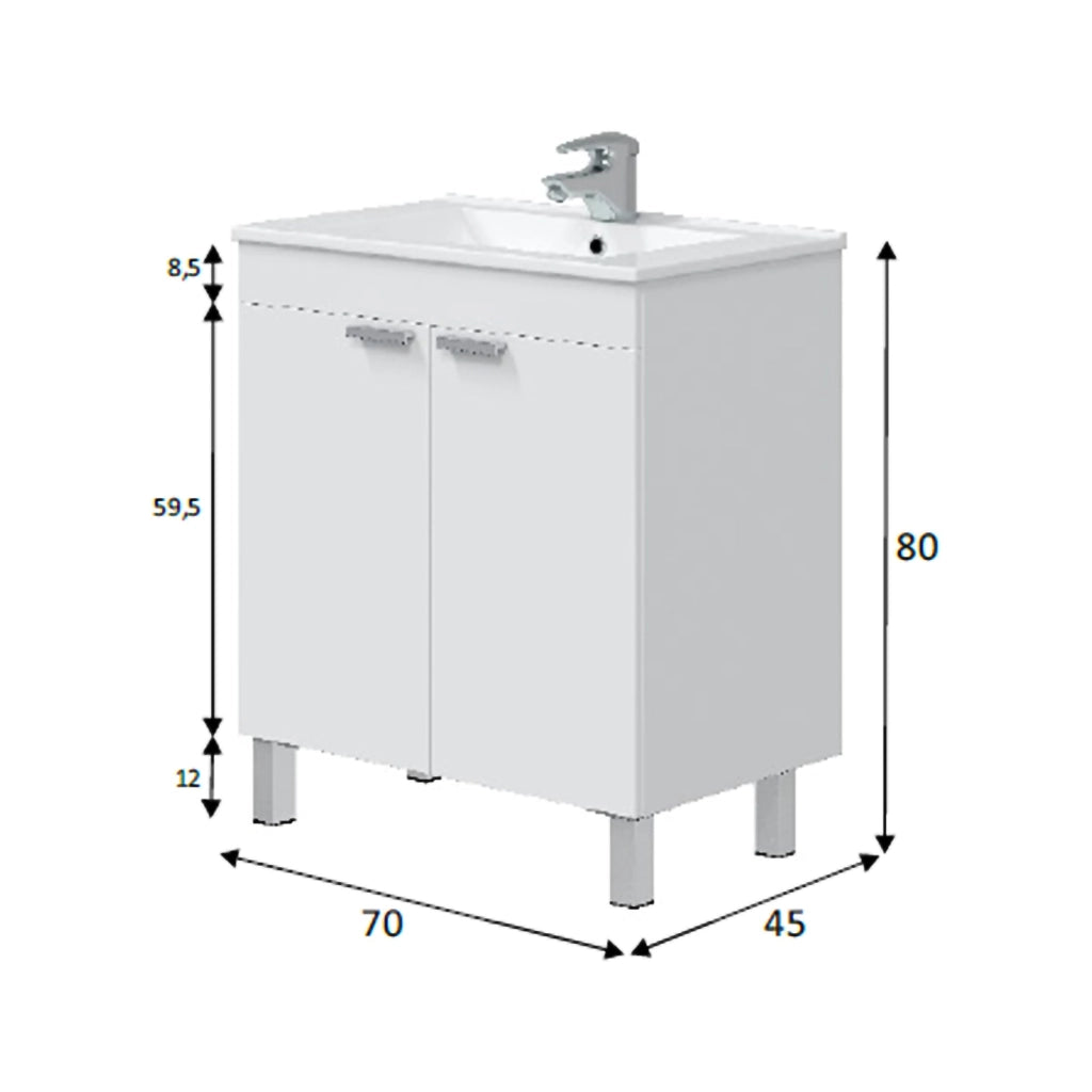 Cariati, Mobile Sottolavabo 2 Ante, 70x45x80h cm Bianco Lucido