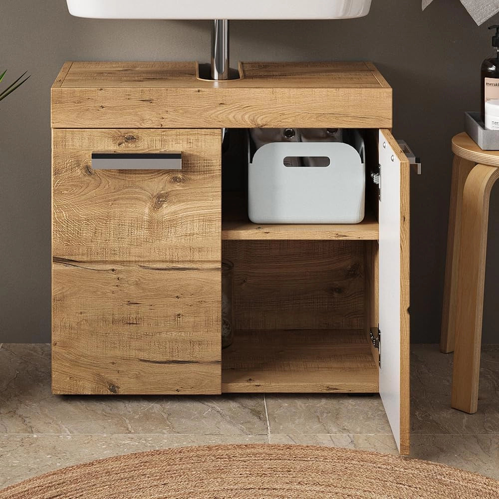 Mobile sottolavabo per bagno Luna, Quercia Wotan, 60 x 56 cm, per montaggio a parete, combinabile con altri mobili Luna