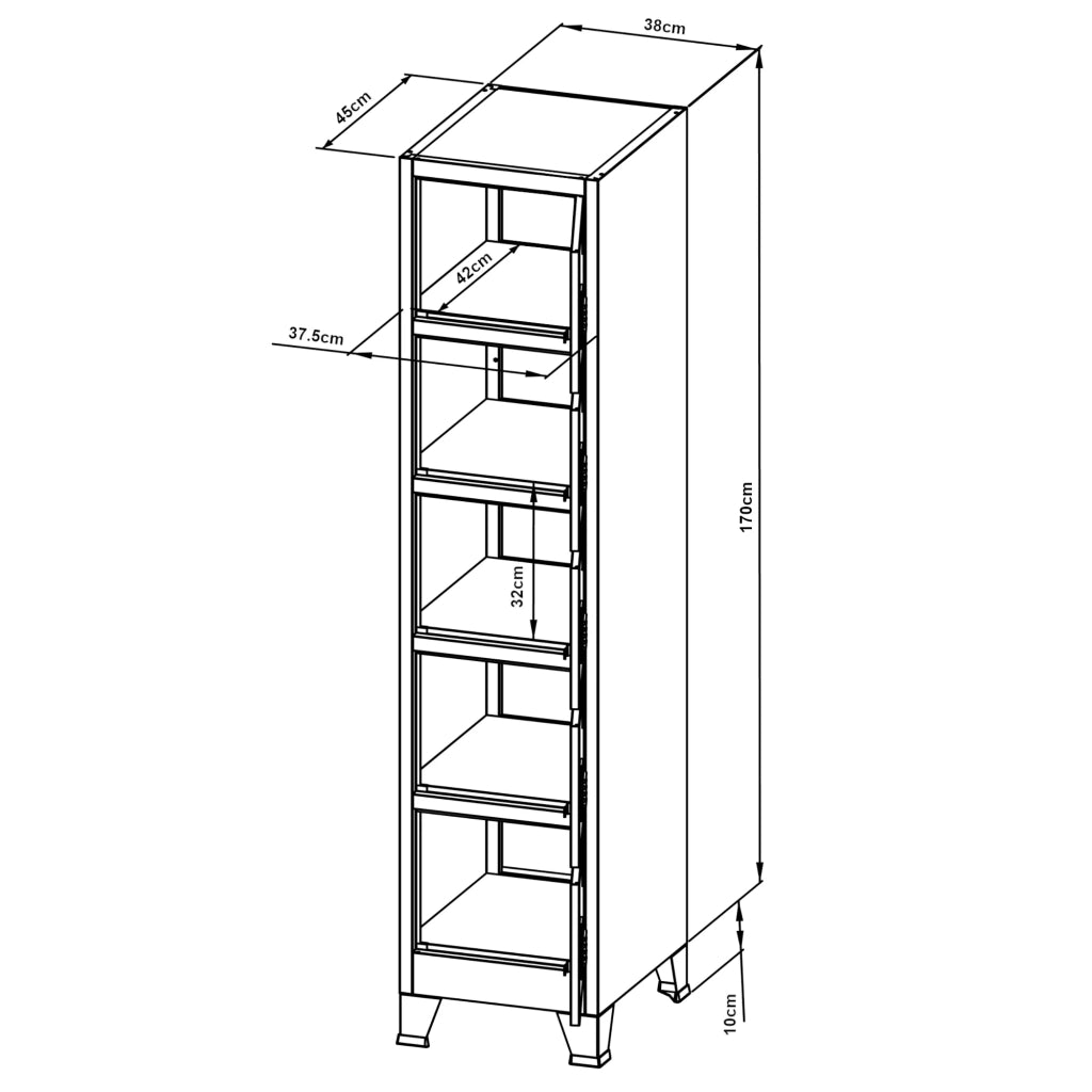 Armadietto per ufficio mobiletto portaoggetti per ufficio officina camera da letto metallo acciaio con 5 ante in acciaio laccato 180 x 38 x 45 cm grigio 03_0006349