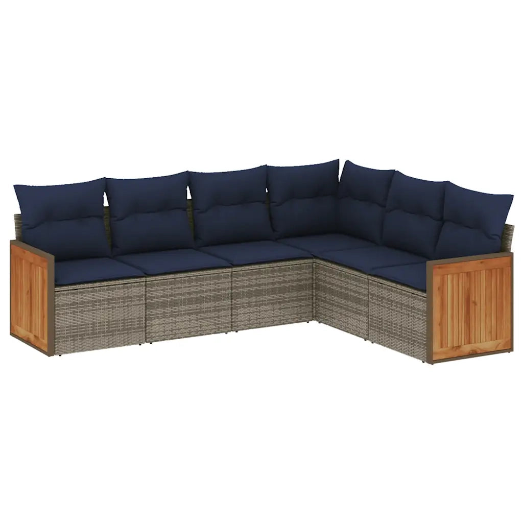 Set Divani da Giardino 6 pz con Cuscini Grigio in Polyrattan 3227685