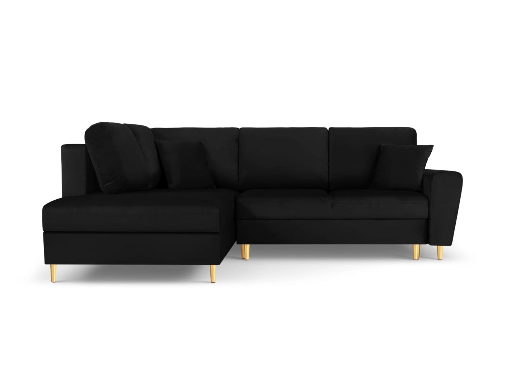 Cosmopolitan Design - Divano convertibile angolare sinistro con contenitore "Kyoto" 5 posti in velluto nero 
