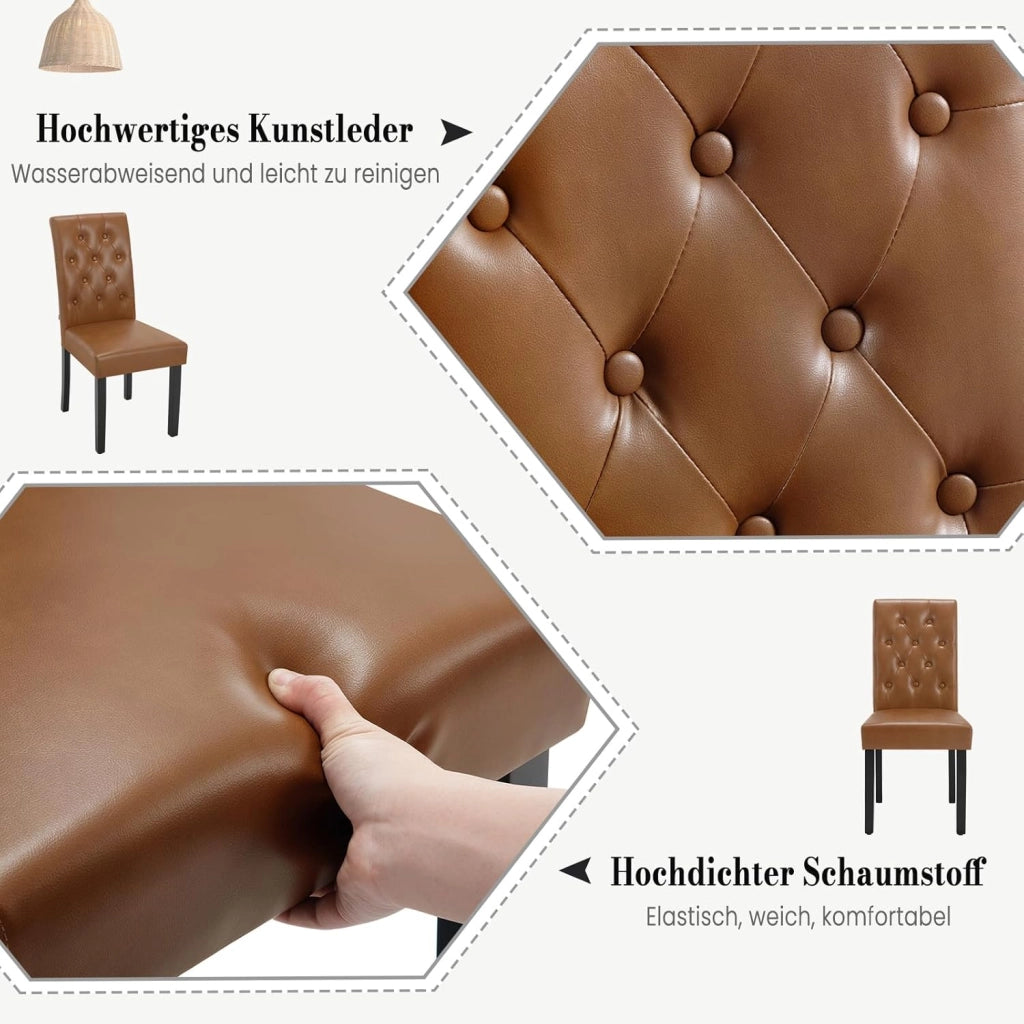 Sedia Sala da Pranzo da 2 Pezzi, Sedie da Cucina con Schienale Alto, Sedia Imbottita per Camera da Letto, Soggiorno, Gambe in Legno e Sedile in Similpelle, Marrone, EZS20br-2